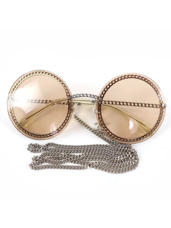 Chanel Accessories - Chanel CC Logo Round Sunglasses with Chain Silver Clear Brown Case Necklace